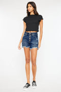Kancan Raw Hem Button-Fly Denim Shorts - Hovatok