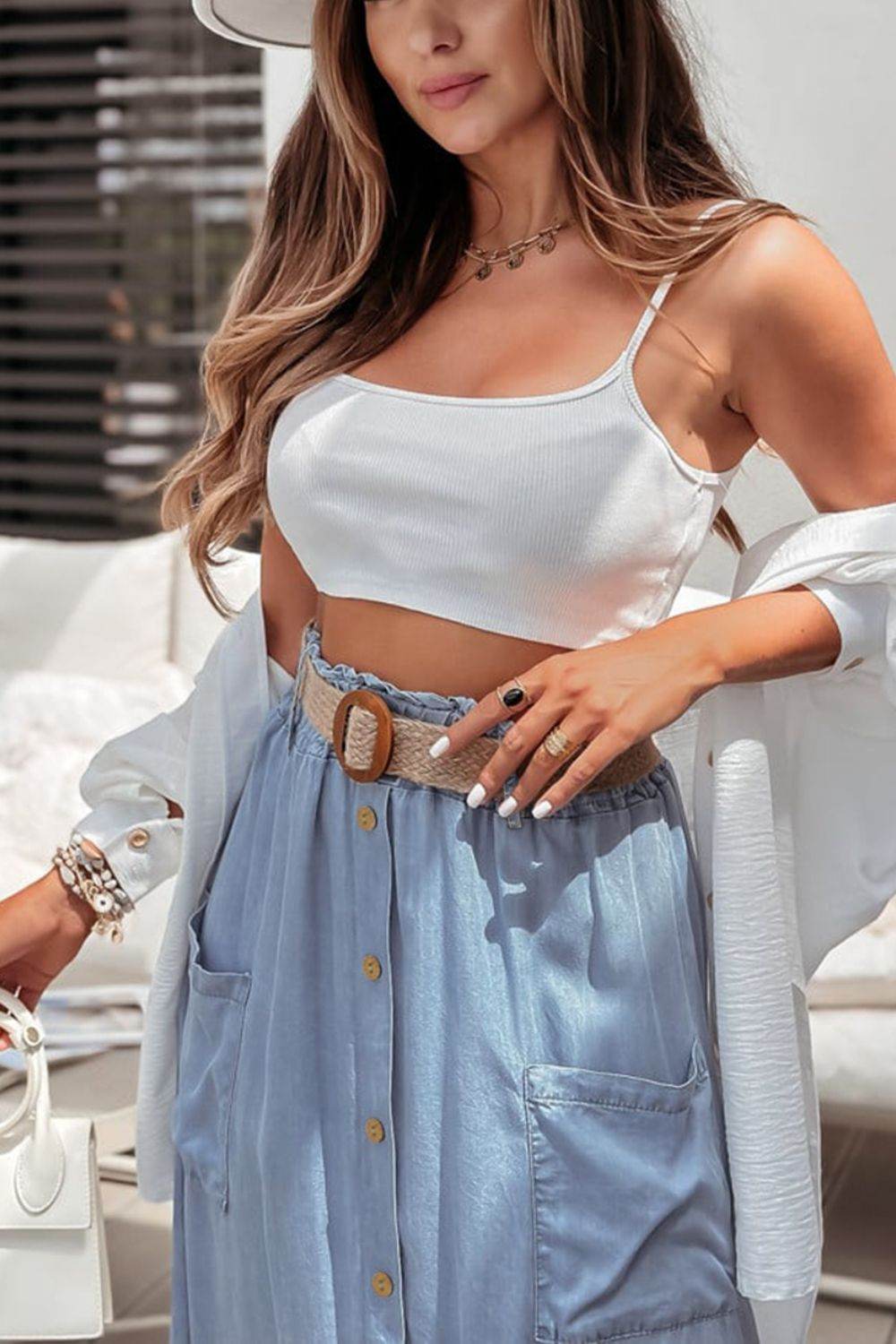 Frill Midi Skirt with Pockets - Hovatok