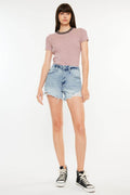 Kancan Distressed High Waist Denim Shorts with Pockets - Hovatok