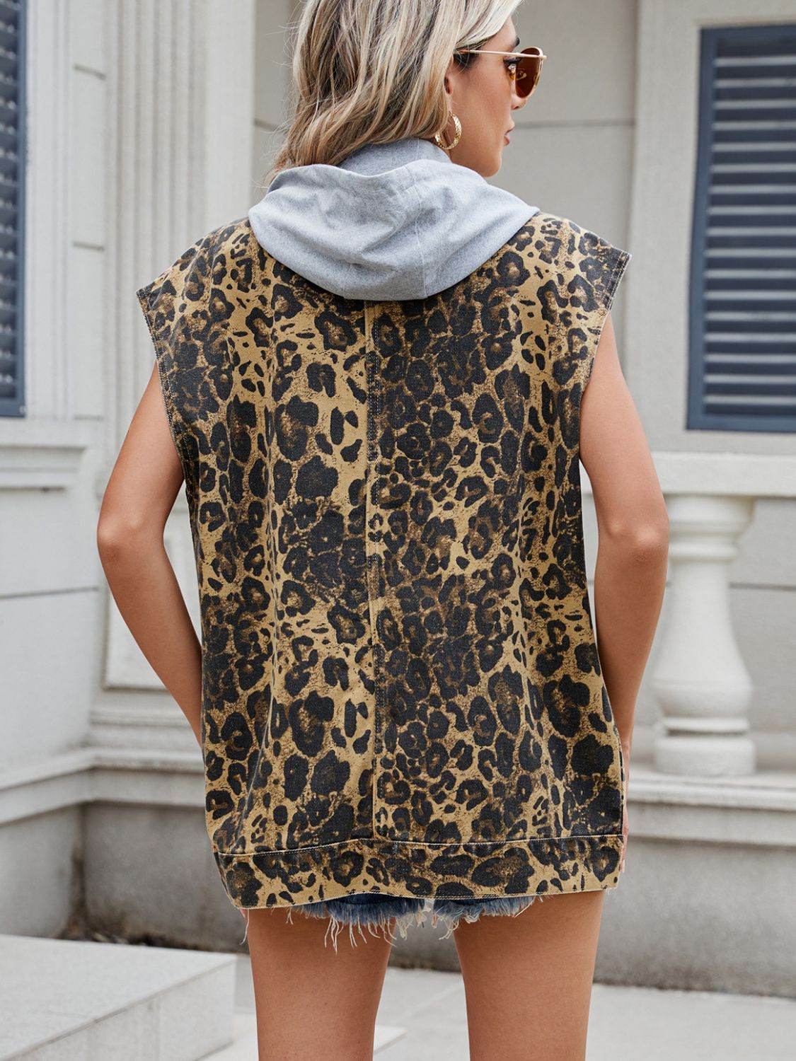Leopard Buttton Up Denim Vest - Hovatok