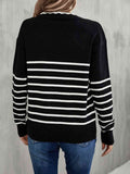 Angel Wings Striped V-Neck Drop Shoulder Sweater - Hovatok