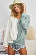BiBi Twist Front Contrast Cable Knit Top - Hovatok