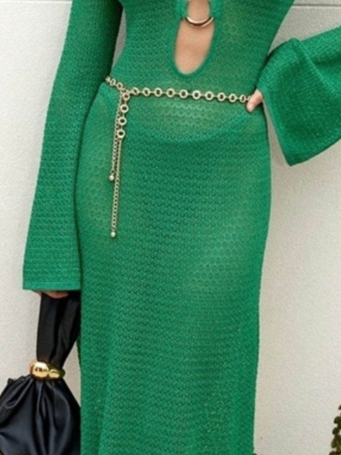 Slit Plunge Flare Sleeve Cover-Up Dress - Hovatok