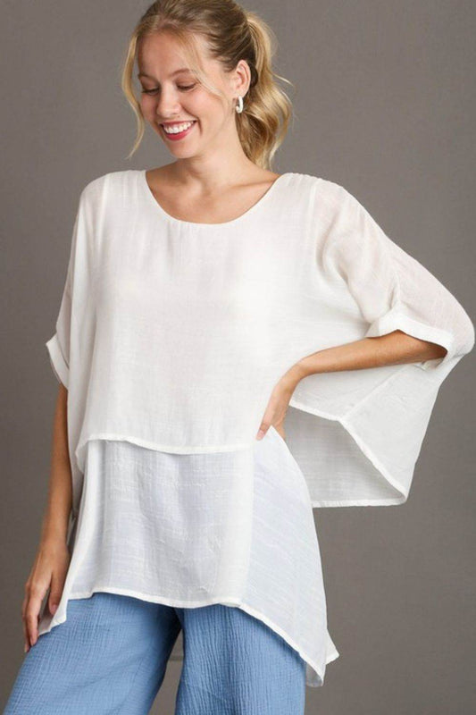 Umgee Full Size Cuffed Half Sleeve Layered Top Plus Size - Hovatok