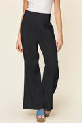 Double Take Full Size Texture Smocked Waist Wide Leg Pants - Hovatok