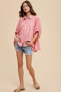 Annie Wear Striped Button Up Half Sleeve Shirt - Hovatok