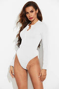 Half Button Round Neck Long Sleeve Bodysuit - Hovatok