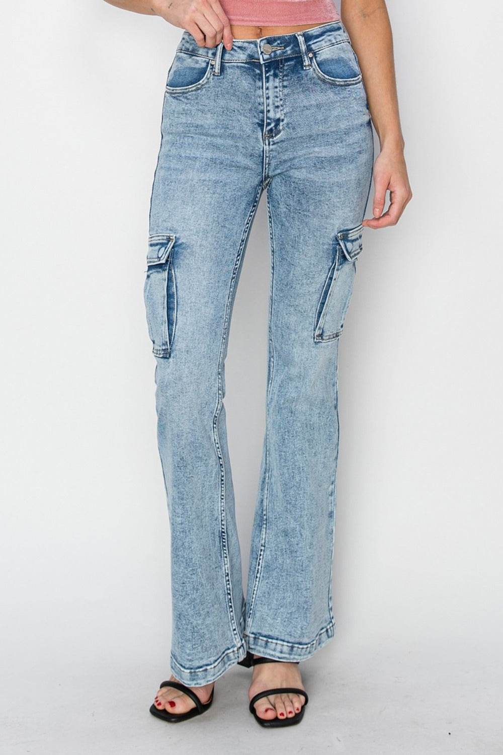 RISEN Full Size High Rise Cargo Flare Jeans - Hovatok