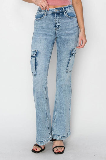 RISEN Full Size High Rise Cargo Flare Jeans - Hovatok