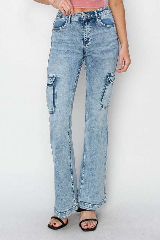 RISEN Full Size High Rise Cargo Flare Jeans - Hovatok
