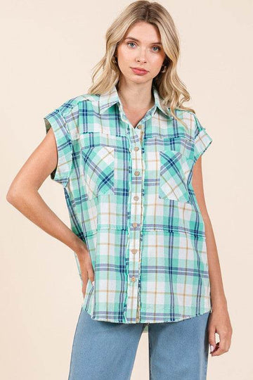 Mittoshop Mineral Wash Plaid Button Down Shirt - Hovatok