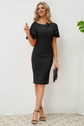 Slit Round Neck Flutter Sleeve Dress - Hovatok