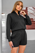 Half Button Sweatshirt and Shorts Active Set - Hovatok