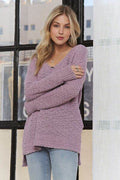 ADORA High-Low Side Slit V-Neck Sweater - Hovatok