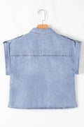 Snap Down Cap Sleeve Denim Top - Hovatok