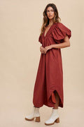 Annie Wear Smocked Puff Sleeve Midi Dress - Hovatok