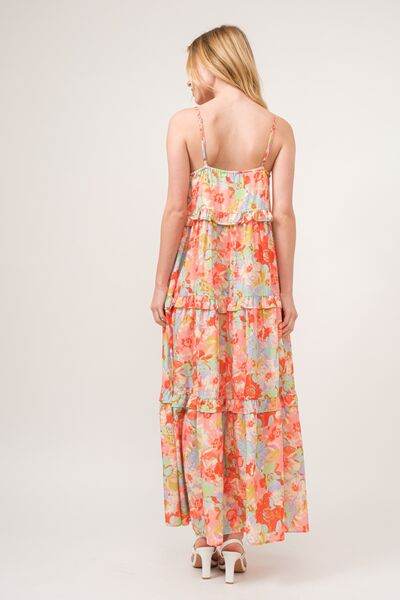 And The Why Floral Ruffled Tiered Maxi Adjustable Strap Cami Dress - Hovatok