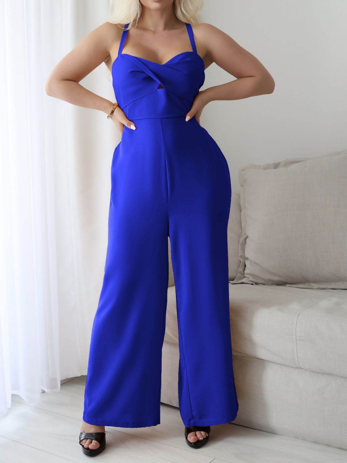 Devine Tie Back Backless Crisscross Jumpsuit - Hovatok