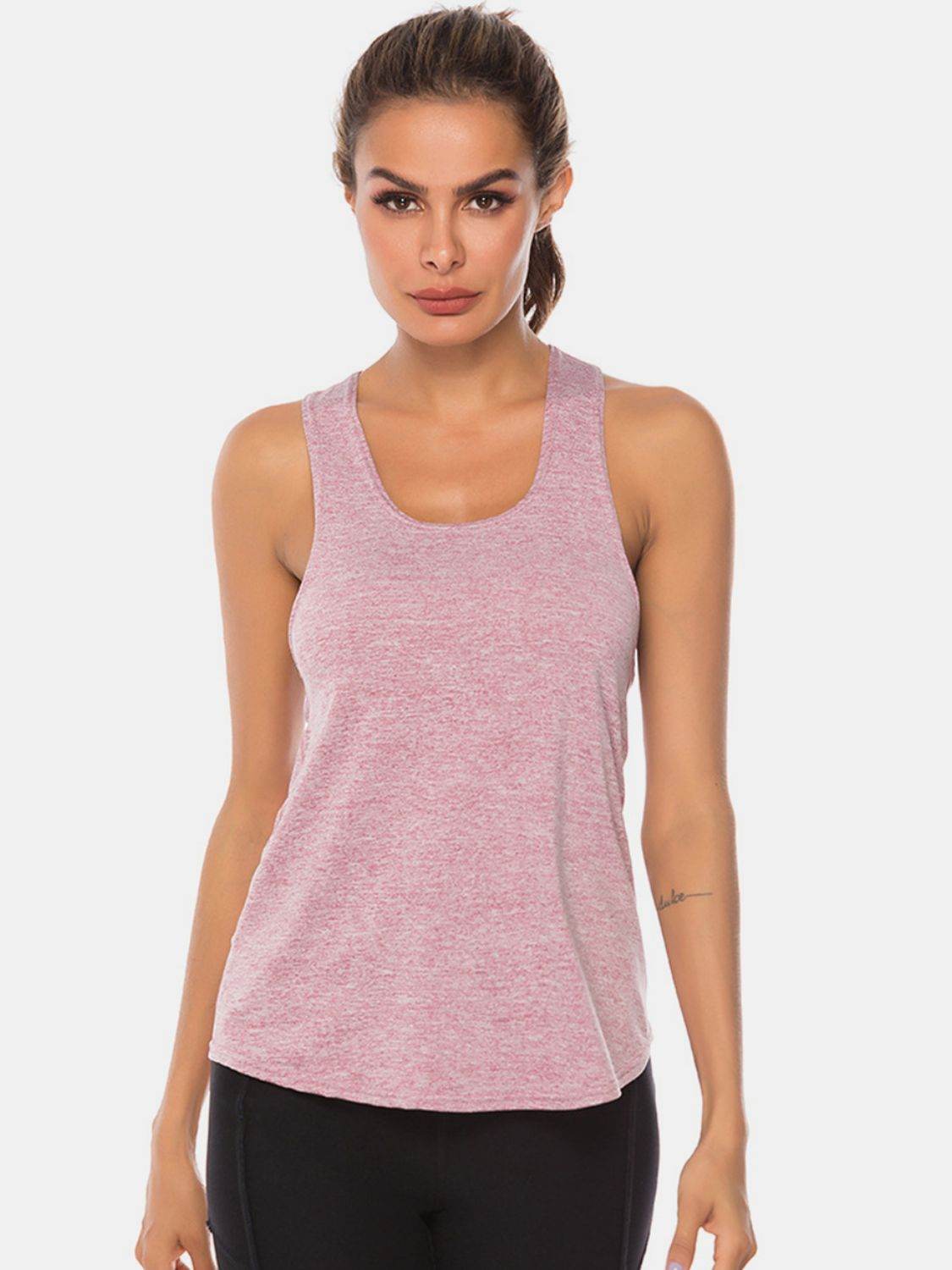 Full Size Scoop Neck Wide Strap Active Tank - Hovatok