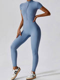 Basic Bae Half Zip Short Sleeve Active Jumpsuit - Hovatok
