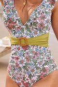 Ruffled Plunge Floral One-Piece Swimwear - Hovatok