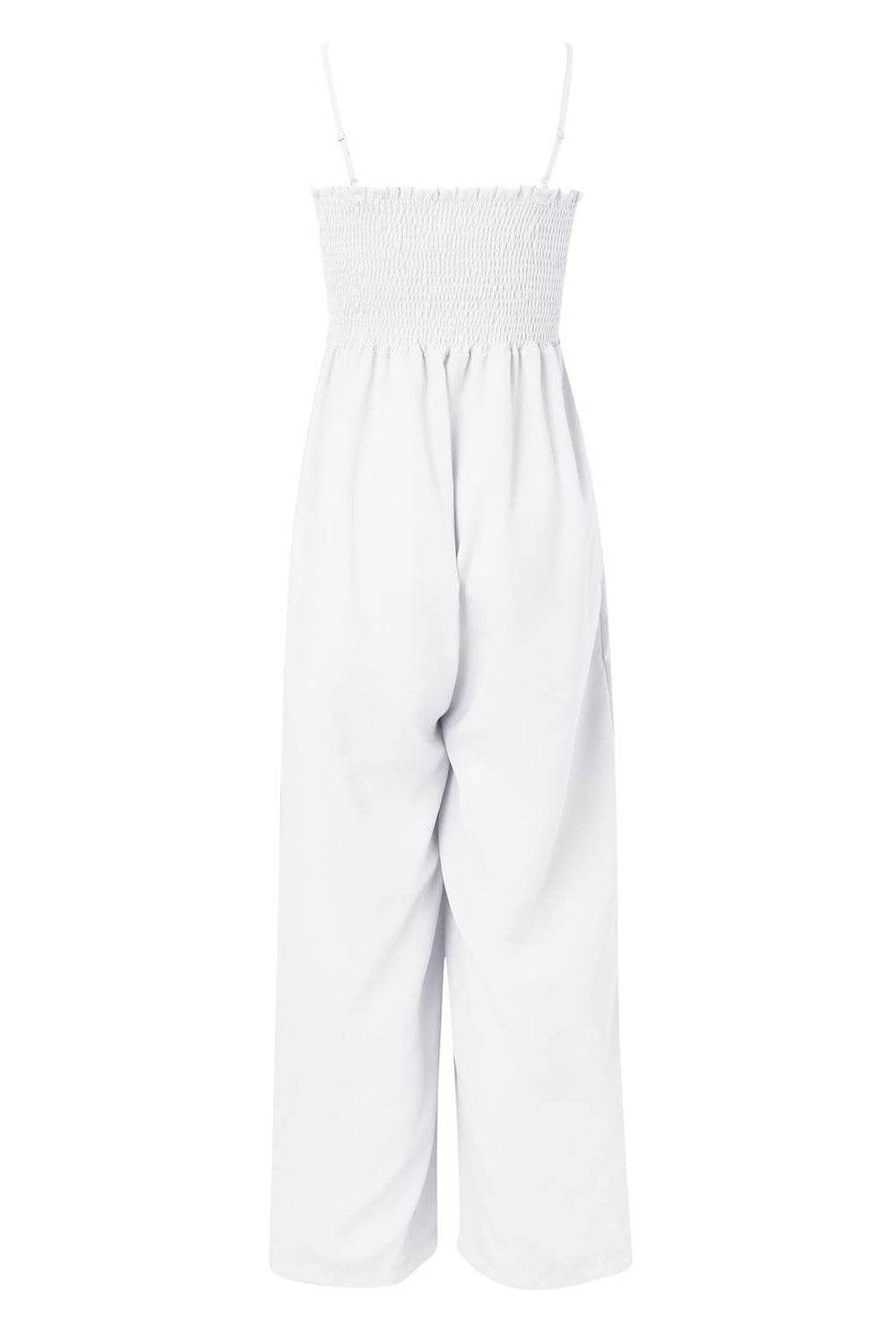 Smocked Spaghetti Strap Wide Leg Jumpsuit - Hovatok