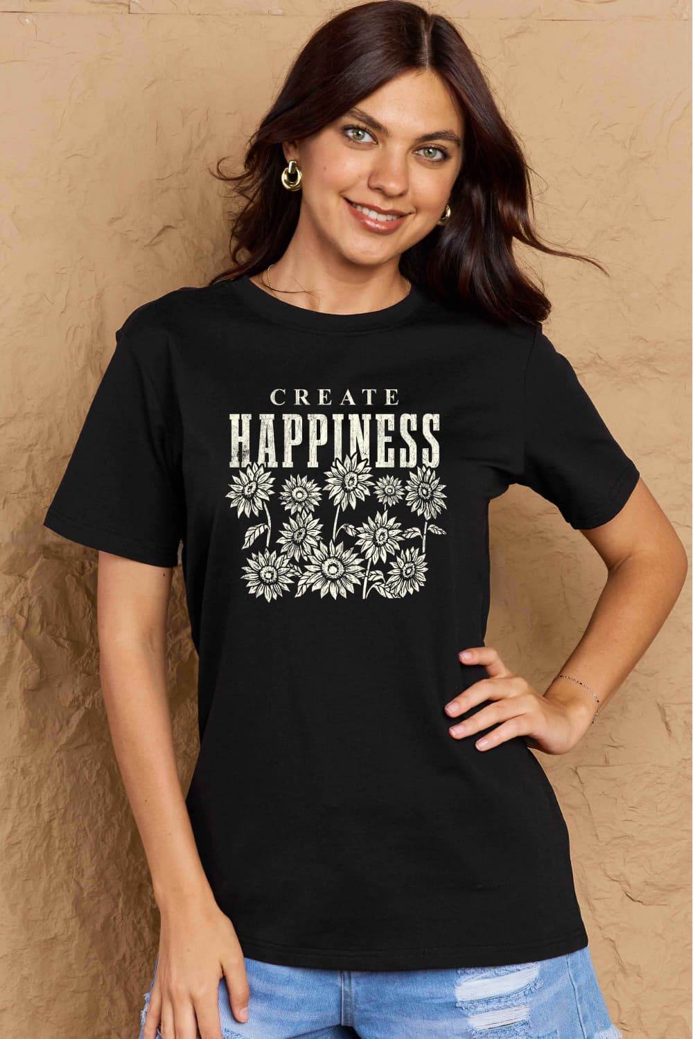 Simply Love Full Size CREATE HAPPINESS Graphic Cotton T-Shirt - Hovatok