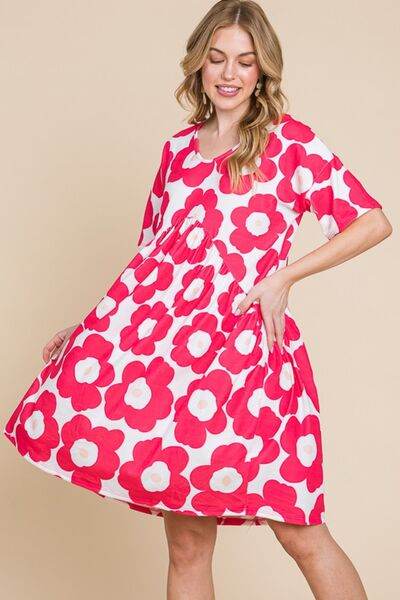 BOMBOM Flower Print Ruched Dress - Hovatok
