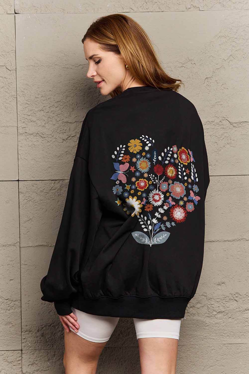 Simply Love Full Size Flower Graphic Sweatshirt - Hovatok