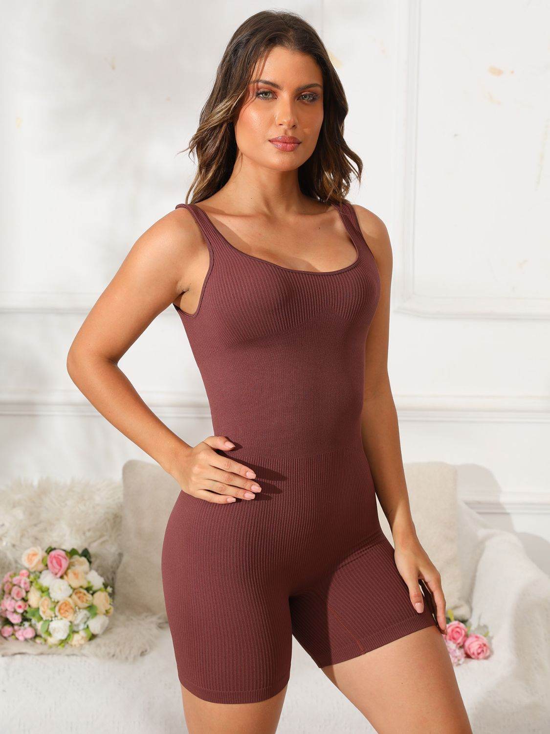 Scoop Neck Wide Strap Active Romper - Hovatok