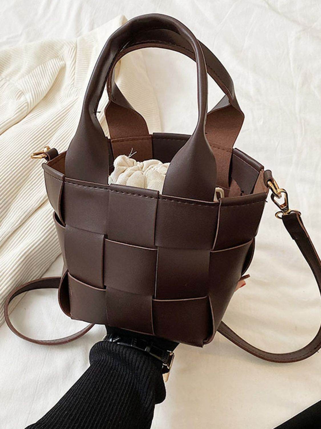 PU Leather Braided Bucket Bag - Hovatok