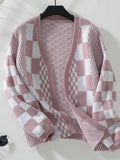 Double Take Checkered Open Front Dropped Shoulder Cardigan - Hovatok