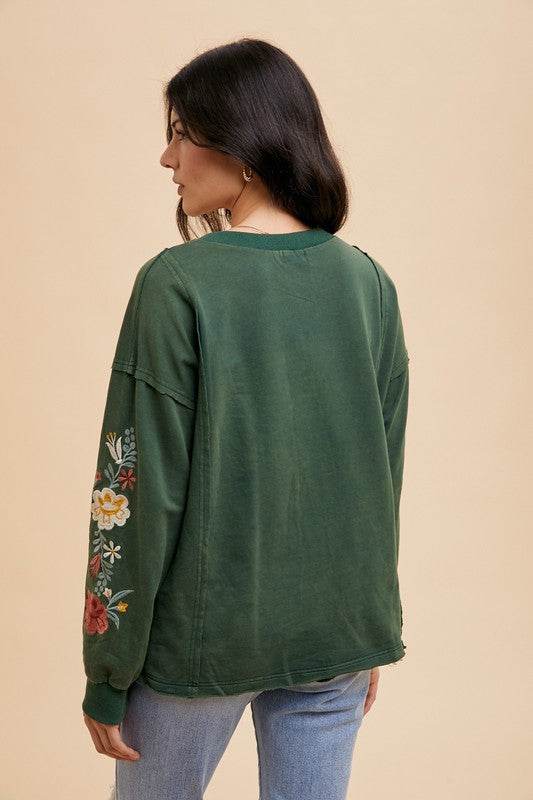 Annie Wear Embroidered Long Sleeve French Terry Top - Hovatok