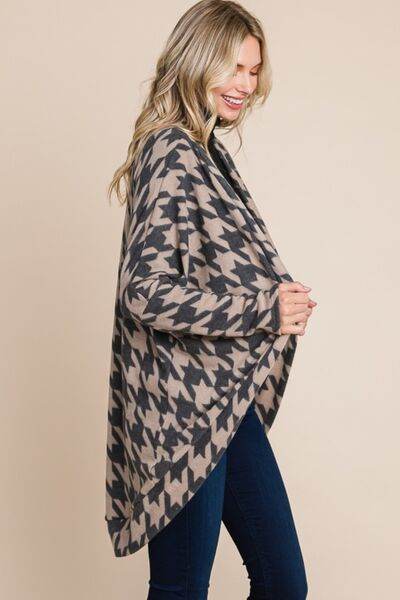 BOMBOM Houndstooth Open Front Cocoon Knit Cardigan - Hovatok