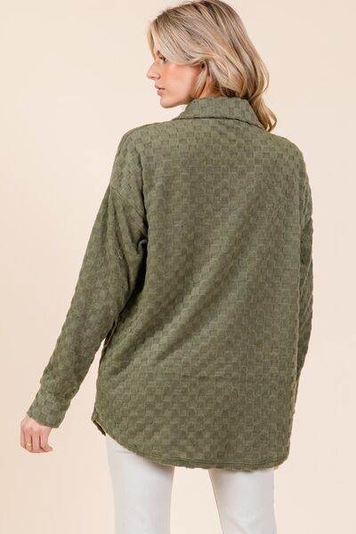 BOMBOM Checkered Button Down Dropped Shoulder Shacket - Hovatok
