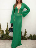 Slit Plunge Flare Sleeve Cover-Up Dress - Hovatok