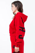 American Bazi Letter Graphic Long Sleeve Drawstring Cropped Hoodie - Hovatok