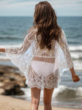 Lace V-Neck Three-Quarter Sleeve Cover Up - Hovatok