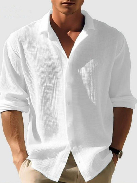 Men's Full Size Collared Neck Button Down Long Sleeve Shirt Plus Size - Hovatok