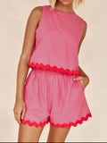 Contrast Trim Round Neck Tank and Shorts Set - Hovatok