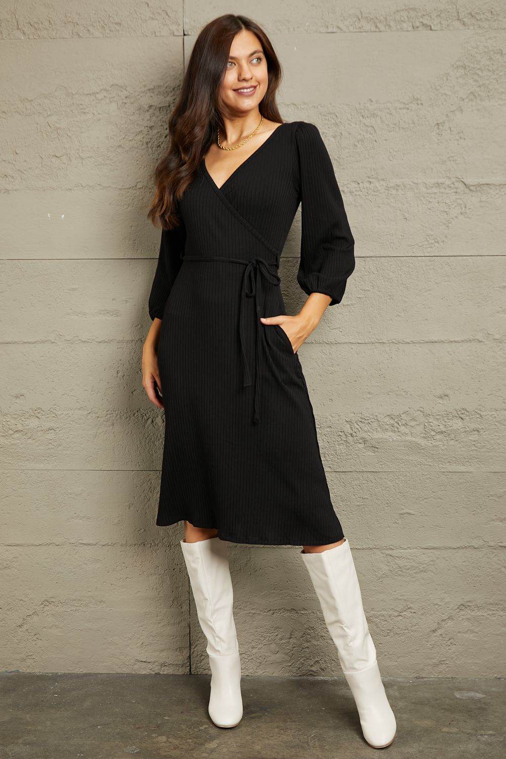 Culture Code Full Size Surplice Flare Ruching Dress - Hovatok