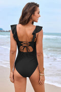 Ruffled Plunge One-Piece Swimwear - Hovatok