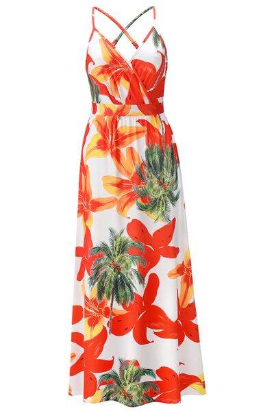 Crisscross Printed Surplice Cami Dress - Hovatok