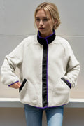 Double Take Snap Down Contrast Fleece Jacket with Pockets - Hovatok