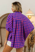 BiBi Plaid Button Up Dolman Sleeve Shirt - Hovatok