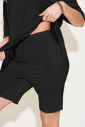 Basic Bae Bamboo Full Size V-Neck Drop Shoulder T-Shirt and Shorts Set - Hovatok