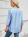 Notched Three-Quarter Sleeve Denim Top - Hovatok