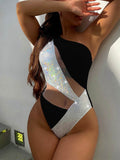 Contrast Panel One-Piece Swimsuit - Hovatok