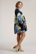 Umgee Full Size Tie Dye Round Neck Long Sleeve Babydoll Tiered Dress Plus Size - Hovatok