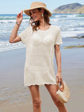 Openwork Round Neck Short Sleeve Cover-UP - Hovatok